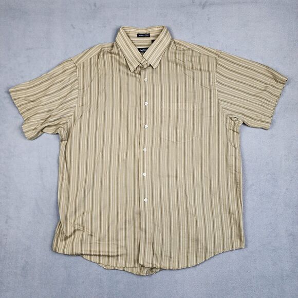 Van Heusen Wrinkle Free Button Up Shirt Men's XL Green Striped Short Sleeve - Picture 1 of 10